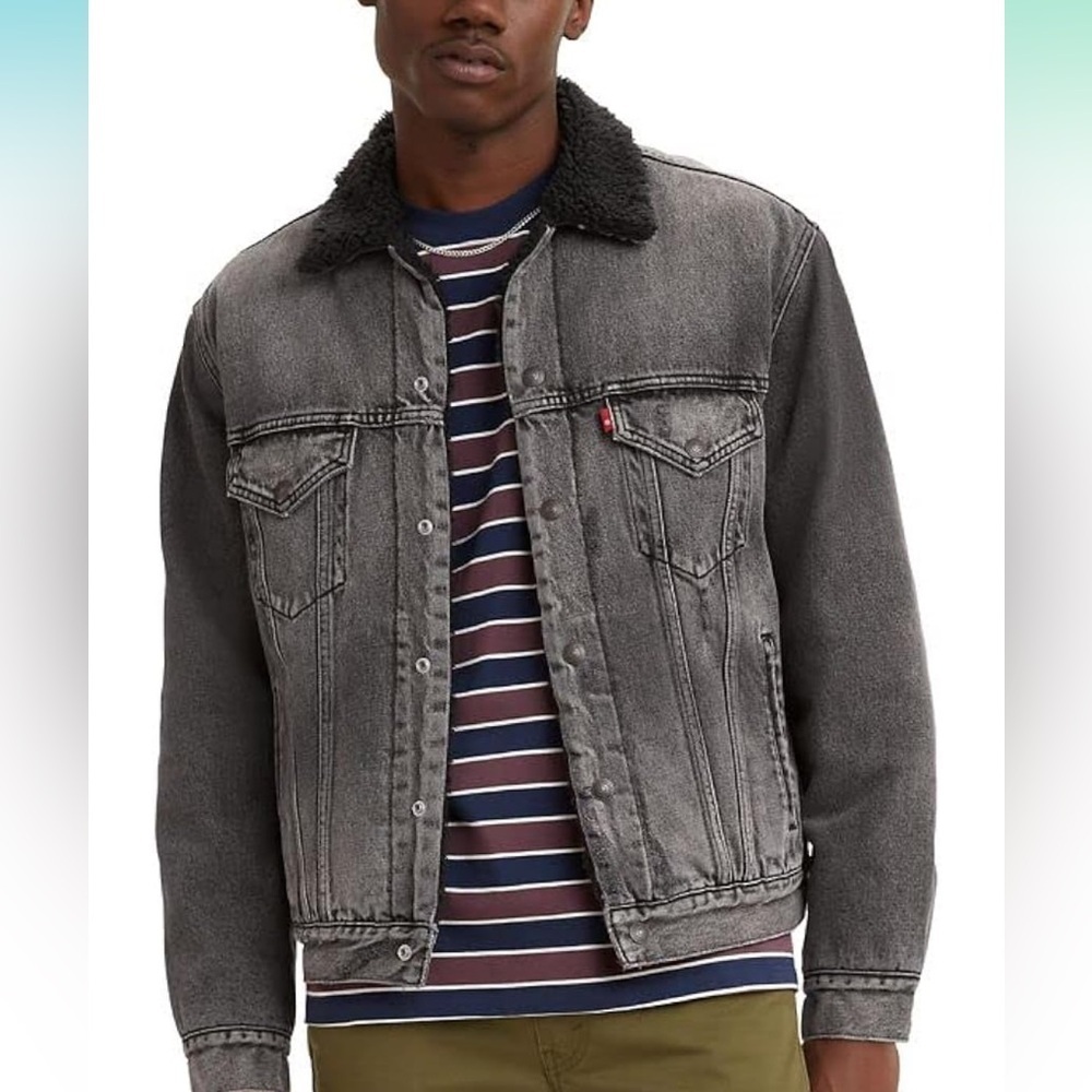 Levi's Vintage Fit Sherpa Trucker Jacket Black Stonewash Mens Size XXL